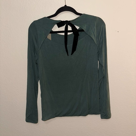 NWT J. Crew Green Pine Solid Open Back Velvet Bow FormKnit Long Sleeve Top Med - Picture 6 of 16